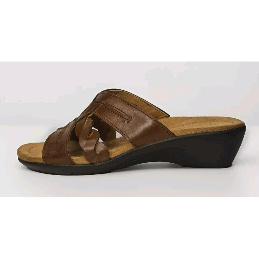 Thom McAn Willa Brown Leather Wedge Sandals Womens Slip On Size 8.5 M 50077 EUC - Picture 5 of 11